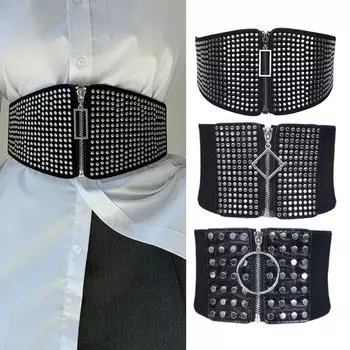 Заклепки пояс корсет ремни пояс широкий пояс уникальные эластичные кушаки женские A