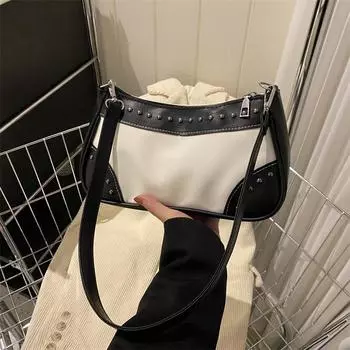 Заклепки ретро повседневная матовая текстура 2024 новый иностранный стиль цветовое соответствие мода полумесяц сумка подмышки сумка женская белый