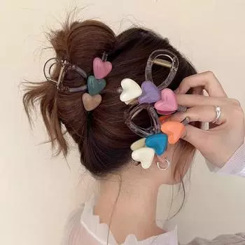 Заколка-акула Love Heart Hair Claw Пластиковая заколка-краб для волос Fairy Heart Claw Clip Daily серый