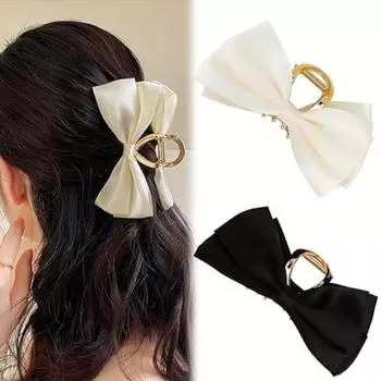 Заколка-акула с бантом, черные шелковые атласные заколки для волос, корейские заколки-банты, зажимы для волос, модные заколки для волос, женские большие аксессуары для волос