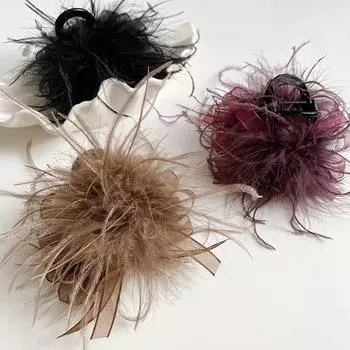 Заколка-акула с перьями и бантом для объемных волос - головной убор феи на осень/зиму