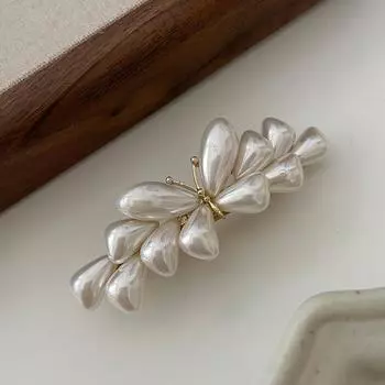 Заколка-бабочка Элегантный изысканный жемчужный дизайн Край клипса Простой темперамент Высокий чувственный зажим для челки