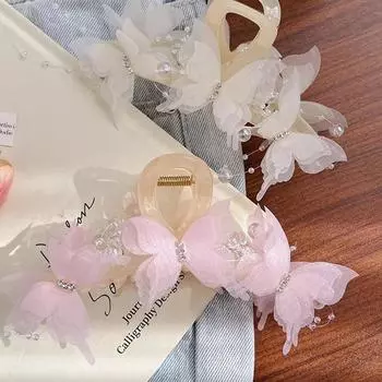 Заколка-бабочка в виде царапки, аксессуар для волос в стиле «лес», для женщин, элегантный головной убор в виде феи для ежедневного ношения, прочный розовый