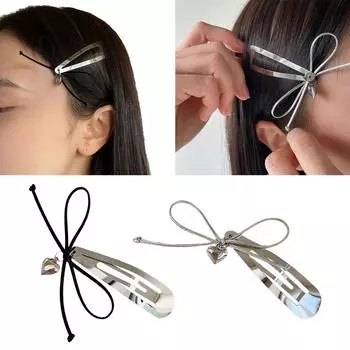 Заколка-бант в форме сердца, элегантная заколка для волос, стильная металлическая заколка-кнопка, модный аксессуар для волос для женщин и девочек чёрный