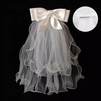 Заколка-бантик для волос из белого жемчуга с короткой фатой для свадеб и женских аксессуаров