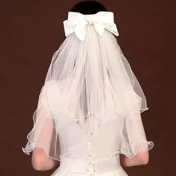 Заколка-бантик для волос из белого жемчуга с короткой фатой для свадеб и женских аксессуаров