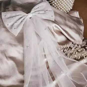 Заколка-бантик для волос из белого жемчуга с короткой фатой для свадеб и женских аксессуаров