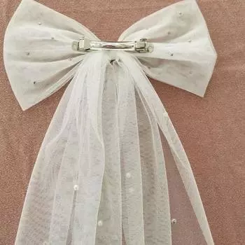 Заколка-бантик для волос невесты с белой жемчужной короткой фатой для свадеб и женских аксессуаров