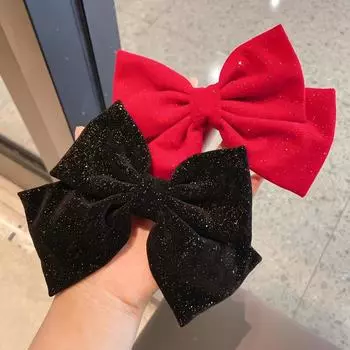 Заколка-бантик из корейского бархата во французском стиле с блестками