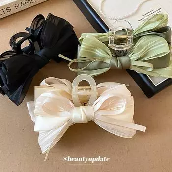 Заколка-бантик «Летний лес»: Модная и универсальная заколка-акула для милого, свежего образа Grab Clip белый