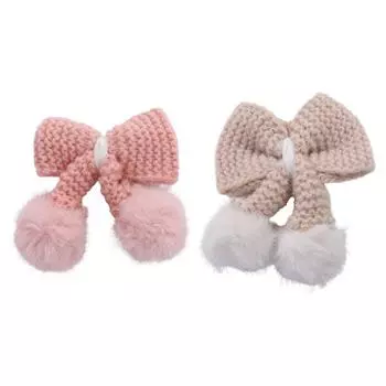 Заколка-бантик в полоску, плюшевый шарик, зимняя заколка для волос, элегантная вязаная заколка-бантик для женщин/девочек синий