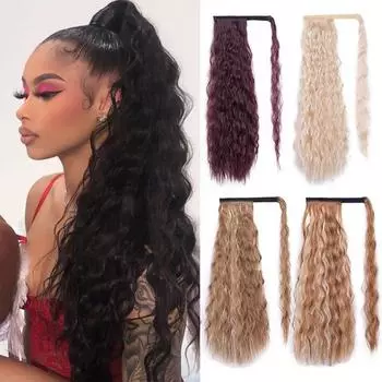 Заколка для наращивания волос для женщин, синтетическая обертка вокруг Magic Paste Yaki Ponytail Corn Wave