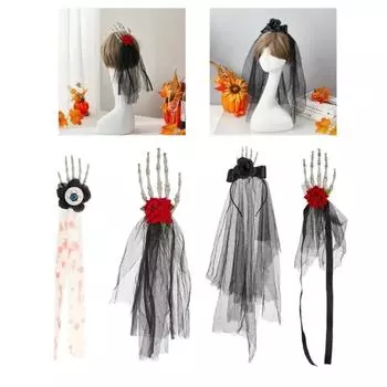 Заколка для волос Аксессуары для волос Вуаль Уникальные повязки на голову Готический головной убор Креативный череп Цветок Украшения для волос Черный цветок Аксессуары для волос