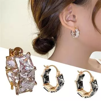 Заколка для волос без отверстия для ушей, серьги для похудения, металлические гвоздики для ушей, многослойные инкрустированные бриллиантами серьги в форме буквы С One Size чёрный