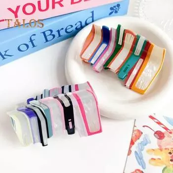 Заколка для волос для девочек, цветная книжка в форме книги, женская заколка для волос с противоскользящими зубцами, большого размера, аксессуары для волос на затылке оранжевый