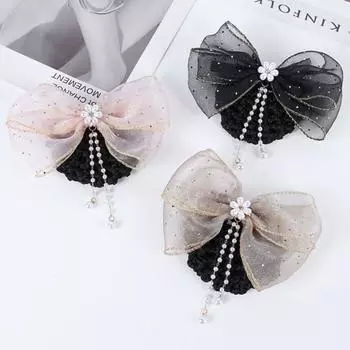 Заколка для волос для девочек, весенняя заколка для волос с кисточками, бантами, заколками для волос, сеткой, милым корейским пучком, женским pink-fine net