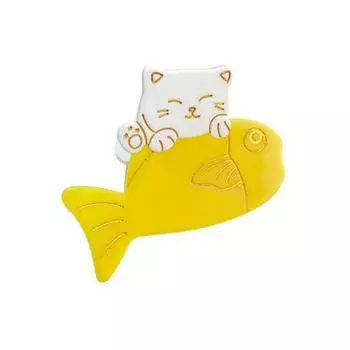 Заколка для волос для девочки, мультяшная, в форме кошки и рыбки, краб для волос, противоскользящие зубцы, для затылка, для душа, аксессуары для волос белый