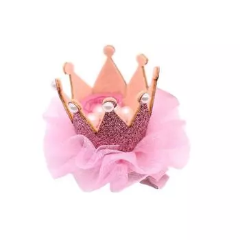 Заколка для волос для девочки с сеткой и кружевом, жемчугом, милая, блестящая, принцесса, заколки для волос, модный головной убор, цветная корона, детские аксессуары