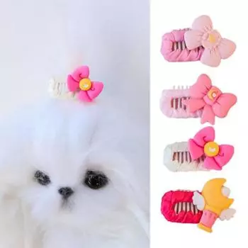 Заколка для волос для домашних животных, милая декоративная легкая заколка для волос с бантом для кошек и собак, аксессуары для домашних животных темно-розовый