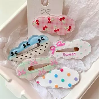 Заколка для волос для малышей Милая заколка для волос в виде банта в горошек с волнистым узором в виде облака для девочек, универсальная заколка-утиный нос, заколка-зажим для волос, аксессуар для волос белый