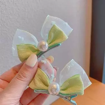 Заколка для волос для малышей с 3D-бантом и кроличьими ушками из ткани сирсакер - милый корейский стиль