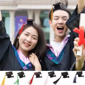 Заколка для волос для выпускного, фетровая ткань, докторская шляпа, мини-шапочка с кисточкой, заколка для волос, детский сад, колледж, вечеринка, аксессуар чёрный