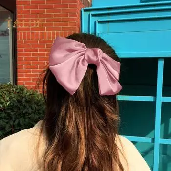 Заколка для волос, двухслойная, однотонная, атласная, противоскользящая, ретро-украшение для волос, стиль принцессы, заколка для вечеринки, свидания, хвост, аксессуары для волос розовый