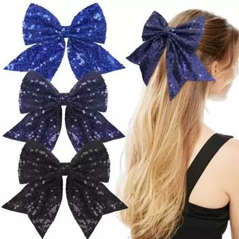 Заколка для волос двухслойная однотонная с пайетками противоскользящая ретро-украшение для волос в стиле принцессы темно-синий
