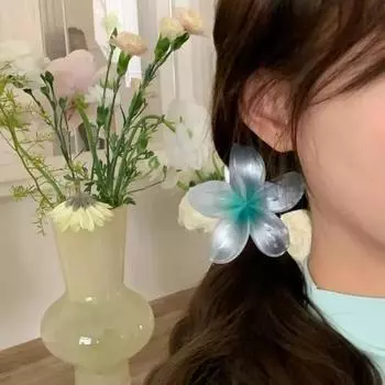 Заколка для волос градиентного цвета с принтом франжипани, 1 шт., заколка для волос с эффектом плюмерии, держатель для хвоста в стиле Ins, заколка-держатель для милых акульих когтей, аксессуары для волос для вечеринок розовый