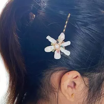 Заколка для волос из 18-каратной стали с жемчугом в стиле барокко и инкрустацией турмалина ручной работы, свежий и изысканный дизайн