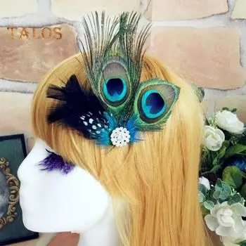Заколка для волос из искусственного пера павлина, женская заколка для волос, головной убор, карнавальное нарядное платье, заколка для волос, аксессуары для волос циан