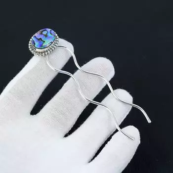 Заколка для волос из натурального драгоценного камня в виде ракушки абалон, ручная работа, серебро 925 пробы - свадебный аксессуар, держатель для пучка для тонких и густых волос, подарки для нее 3.14 синий