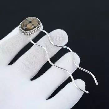 Заколка для волос из натурального камня Chaistolite, ручная работа, серебро 925 пробы - свадебный аксессуар, держатель для пучка для тонких и густых волос, подарки для нее 3.14 коричневый