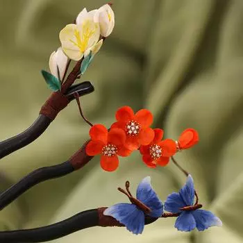 Заколка для волос из сандалового дерева в виде бархатного цветка ручной работы - китайский старинный стиль