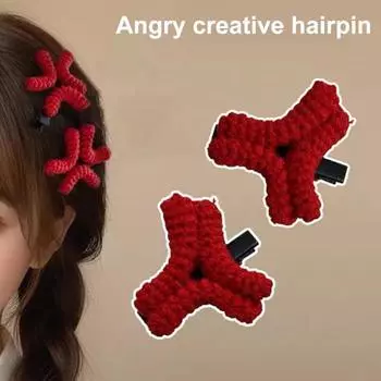 Заколка для волос из шерсти с графическим дизайном Angry, односложная заколка, легкая, удобная, для повседневной носки, для походов по магазинам, вечеринок, встреч, для волос красный