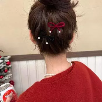 Заколка для волос из жемчуга и бархата, красная бархатная заколка-бантик, простая заколка для волос с бантом для детей red