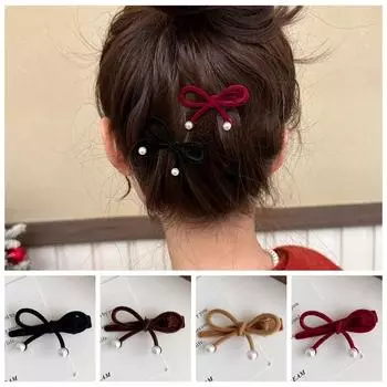 Заколка для волос из жемчуга и бархата, бант, заколка для волос из бархата, милый бант, заколка для волос для студента red