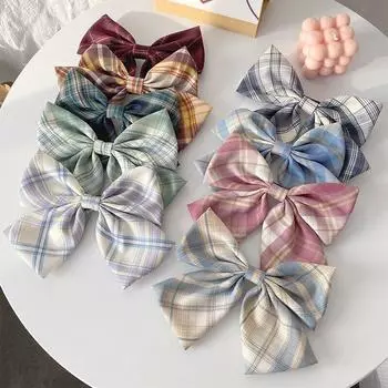 Заколка для волос JK с бантиком, очень большая заколка для волос, пружинный зажим на затылке, детская заколка в клетку, головной убор, заколка для волос Spring clamp
