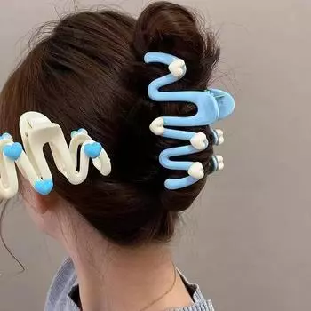 Заколка для волос Love Wave, кремово-голубая, сладкая, зажимная, большая, заколка-краб для волос, модные женские аксессуары для волос, зажим-коготь синий