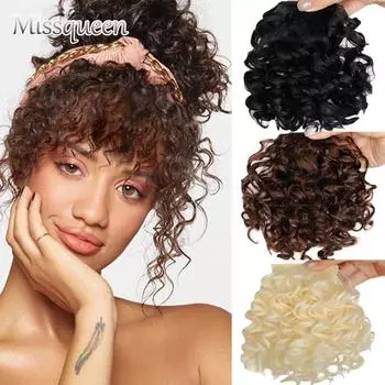 Заколка для волос MISSQUEEN с вьющейся накладной челкой, натуральные синтетические черные и коричневые волосы для наращивания, для наращивания натуральных волос с челкой China