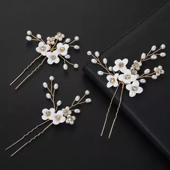 Заколка для волос Mori Pearl, женская антикварная заколка для волос Hanfu, ручная работа, керамическая заколка-цветок, U-образная заколка для волос