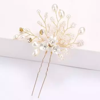 Заколка для волос на день рождения, романтика, украшение для волос невесты, U-образная заколка для волос с кристаллами и жемчугом, цветочная заколка для волос золотой