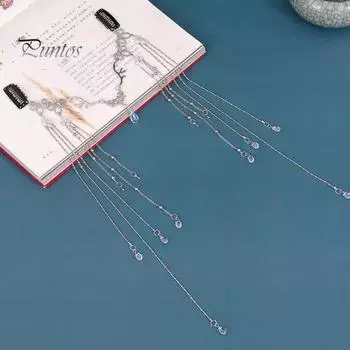 Заколка для волос на голову с искусственными кристаллами, инкрустированная кисточками, декоративная цепочка для волос, женские аксессуары для волос, аксессуары для фотосъемки серебряный