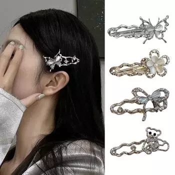 Заколка для волос с бабочкой и цирконием для девочек, металлическая заколка-уточка, заколка для волос, боковая заколка Y2K, заколки для женщин, боковая челка, волосы 1