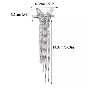 Заколка для волос с бахромой и бабочкой, заколка для волос для девочек, серебряные металлические заколки для волос, аксессуары для волос невесты one size