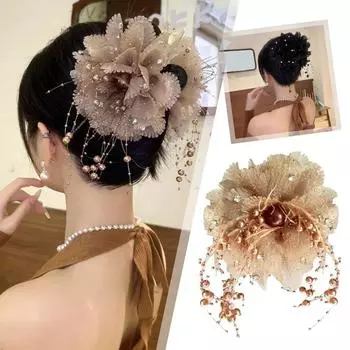 Заколка для волос с бахромой из бисера в женском стиле, большой головной убор, новая заколка для волос акула 2024 года для женщин, душ R5B7 coffee-11cm