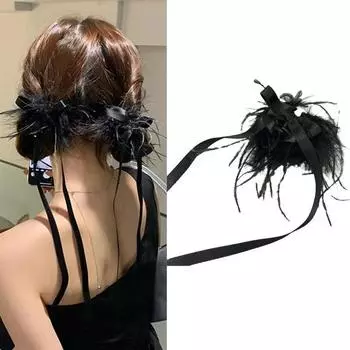 Заколка для волос с бантиками и перьями Y2K, заколка для волос с перьями, заколка для челки, заколка для волос Y2K, головной убор для женщин, девушек, дам ENC