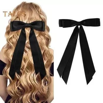 Заколка для волос с бантом, двухслойный дизайн, гладкий атласный бант, декор, однотонная шпилька, аксессуар для волос красный