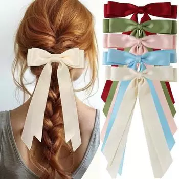 Заколка для волос с бантом, двухслойный дизайн, гладкий атласный бант, декор, однотонная шпилька, аксессуар для волос
