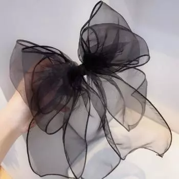 Заколка для волос с бантом из пряжи, аксессуары для волос, милые длинные заколки из органзы, длинные ленты для волос, модный головной убор для женщин и девочек чёрный